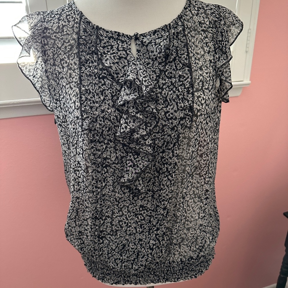 Express Black and White Ruffle Blouse Size M